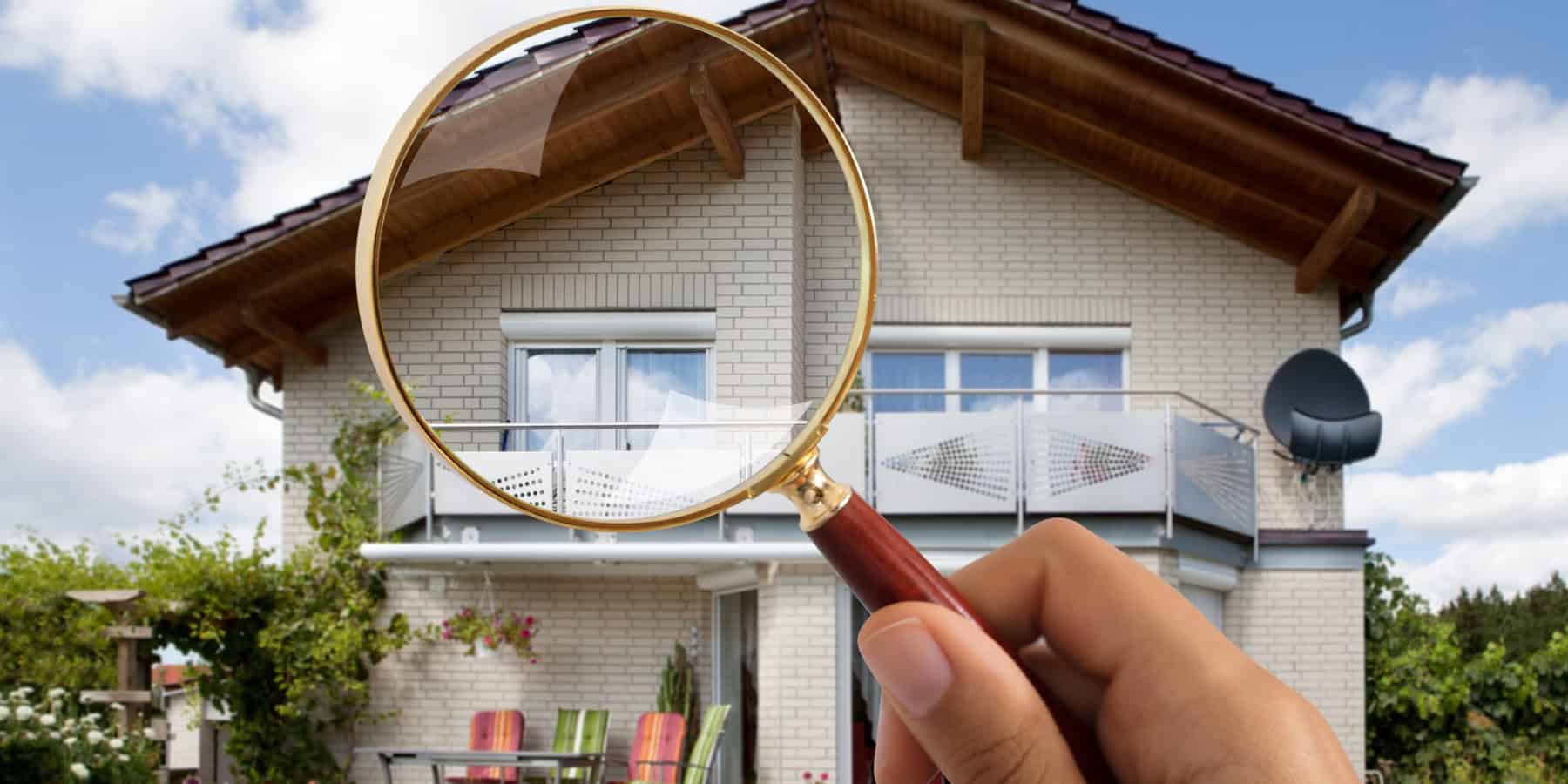 Close-up Of Person's Hand Holding Magnifying Glass Over Luxury House Outdoors